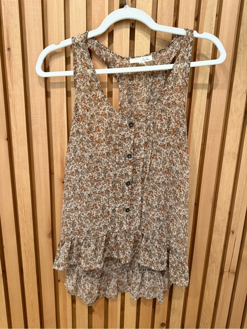 Lush Brown and Beige Floral Button-Front Top Size Large